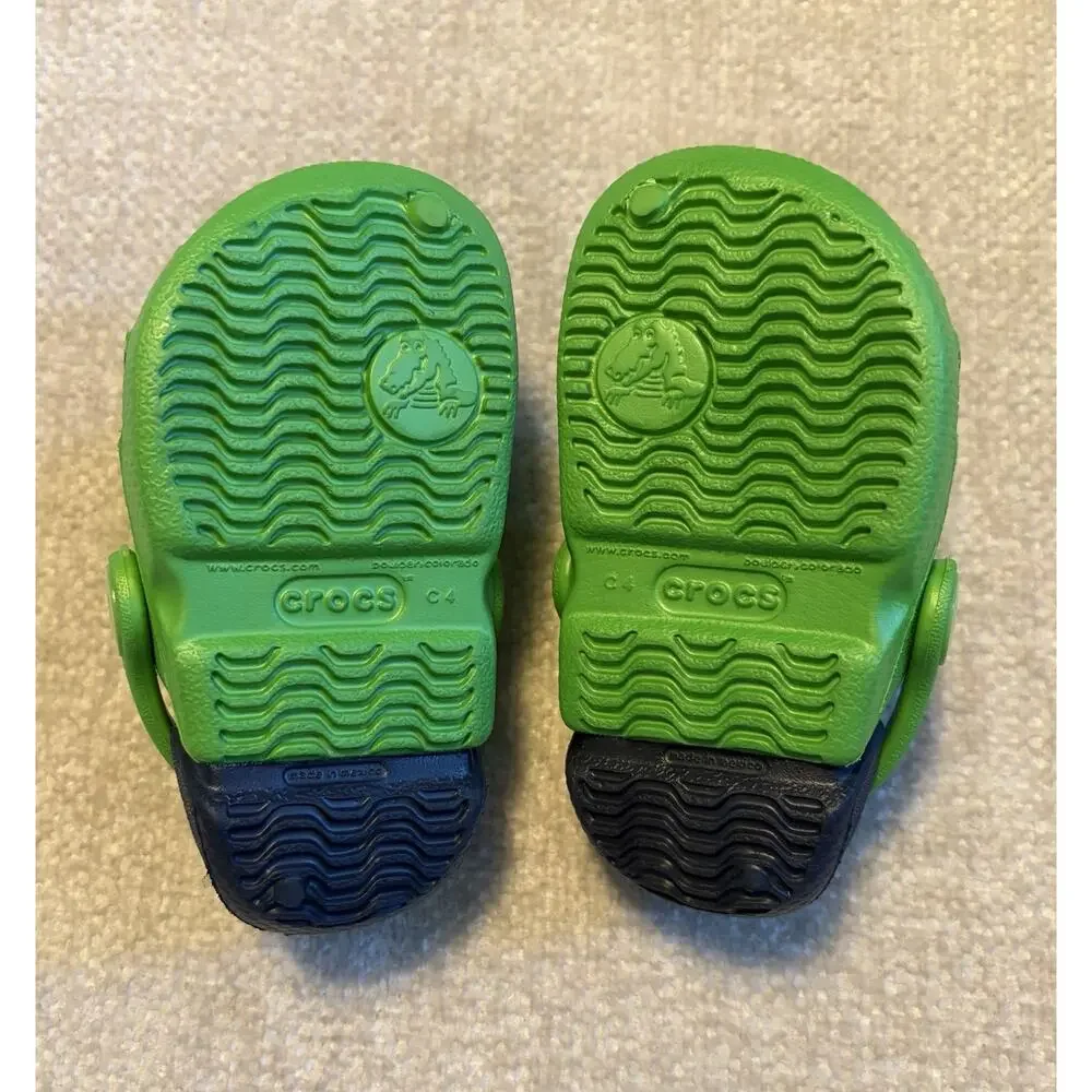 Crocs Electro Classic Clog Unisex Toddler Size C4 Green Navy Slip On Shoe